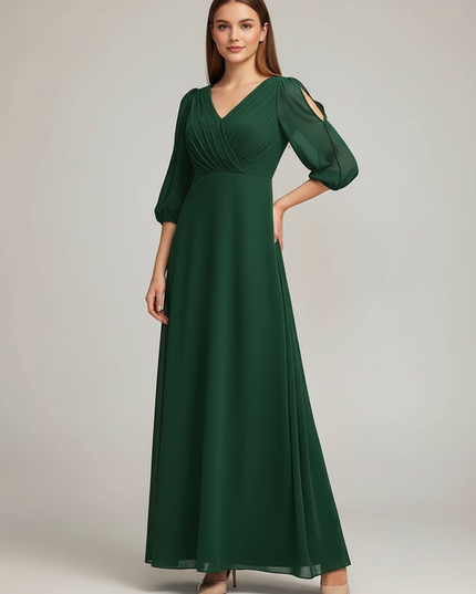 Jugendweihe Kleid Gruen V-Ausschnitt A-Linie Chiffon Kind - Ansicht 1