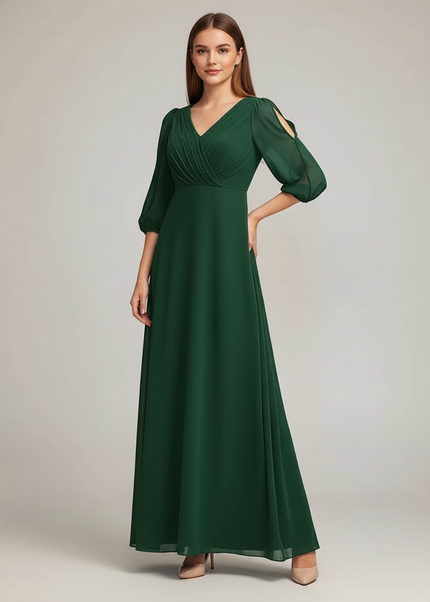 Jugendweihe Kleid Gruen V-Ausschnitt A-Linie Chiffon Kind - Ansicht 1