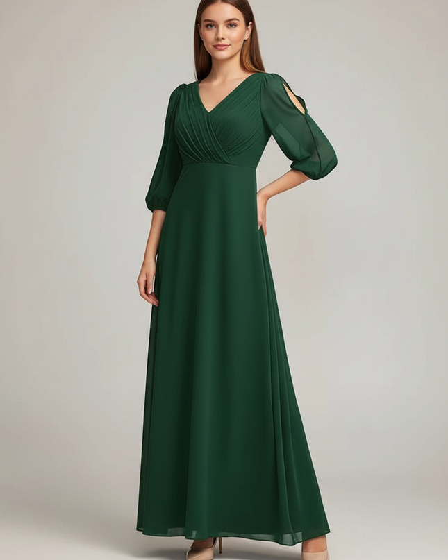 Jugendweihe Kleid Gruen V-Ausschnitt A-Linie Chiffon Kind - Ansicht 1