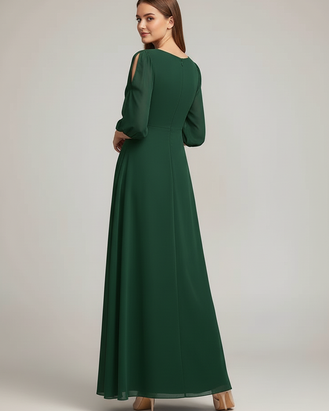 Jugendweihe Kleid Gruen V-Ausschnitt A-Linie Chiffon Kind - Ansicht 2