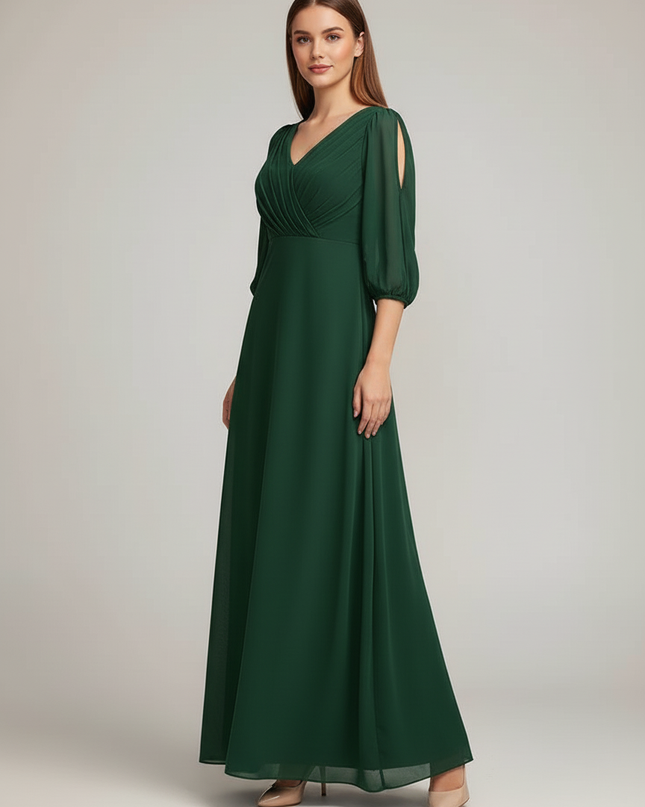 Jugendweihe Kleid Gruen V-Ausschnitt A-Linie Chiffon Kind - Ansicht 3