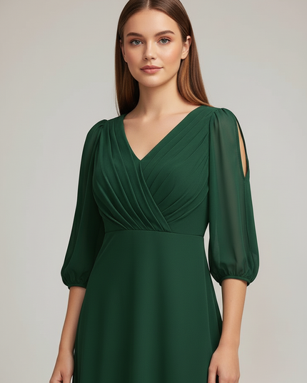 Jugendweihe Kleid Gruen V-Ausschnitt A-Linie Chiffon Kind - Ansicht 4