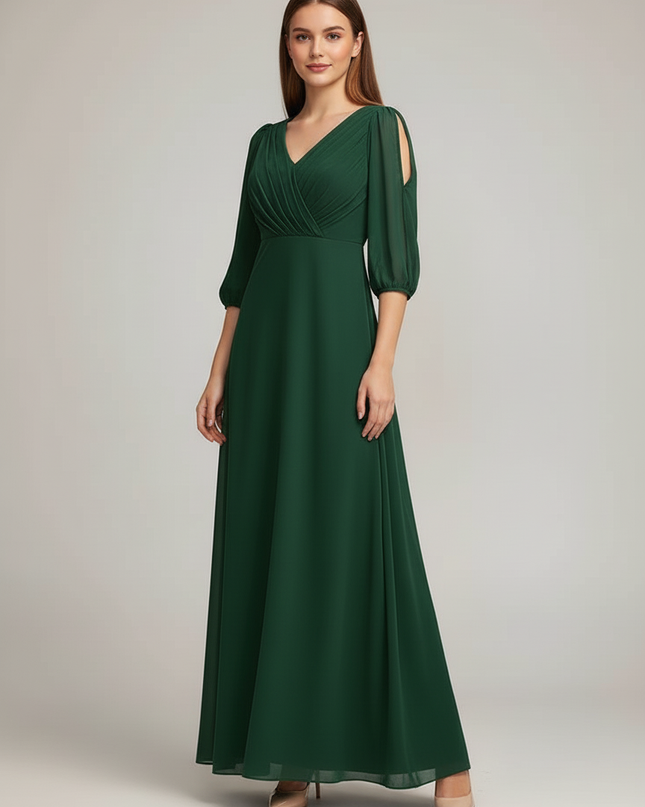 Jugendweihe Kleid Gruen V-Ausschnitt A-Linie Chiffon Kind - Ansicht 5