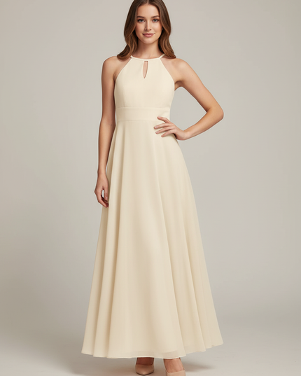 Jugendweihe Kleid Halter Champagner Chiffon Glitzer - Ansicht 1