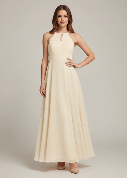 Jugendweihe Kleid Halter Champagner Chiffon Glitzer - Ansicht 1