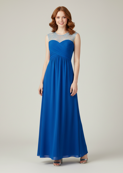 Jugendweihe Kleid Hellblau Blume | Chiffon Spitze Lang - Ansicht 1