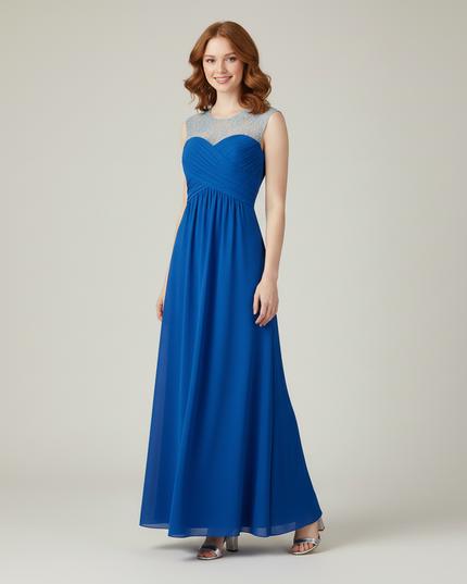 Jugendweihe Kleid Hellblau Blume | Chiffon Spitze Lang - Ansicht 3