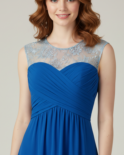 Jugendweihe Kleid Hellblau Blume | Chiffon Spitze Lang - Ansicht 4