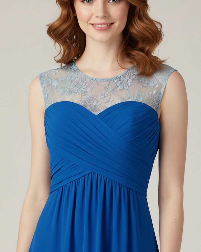 Jugendweihe Kleid Hellblau Blume | Chiffon Spitze Lang - Ansicht 4