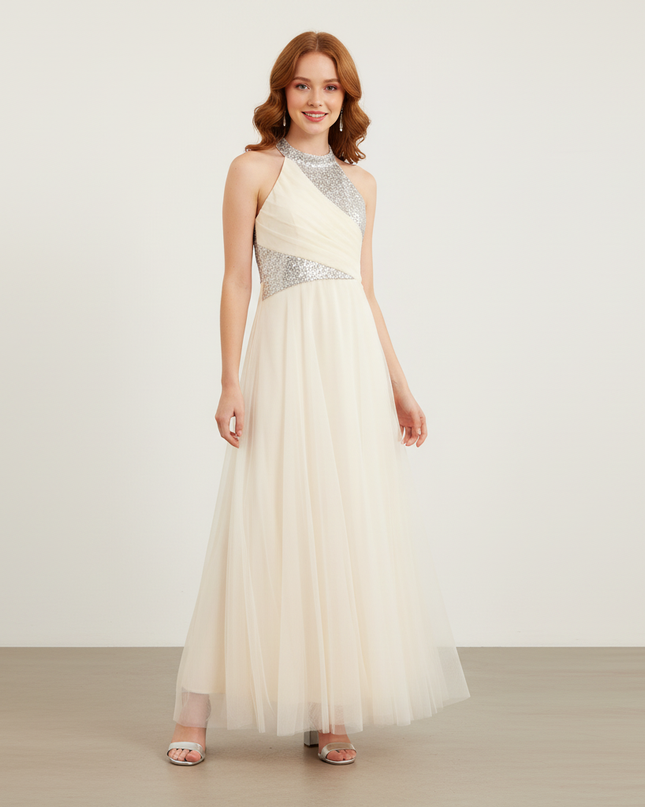 Jugendweihe Kleid Ivory Pailletten Tuell Kinder - Ansicht 1