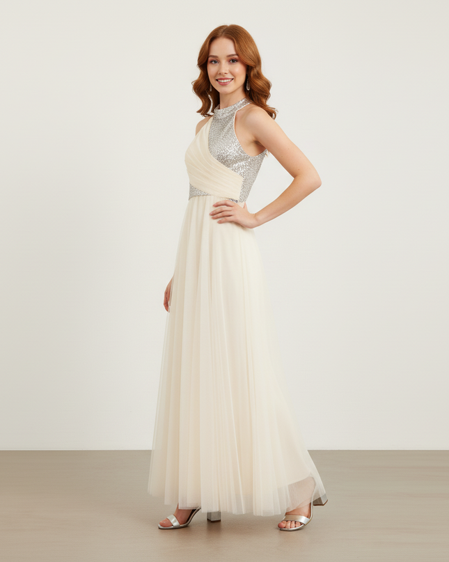 Jugendweihe Kleid Ivory Pailletten Tuell Kinder - Ansicht 3