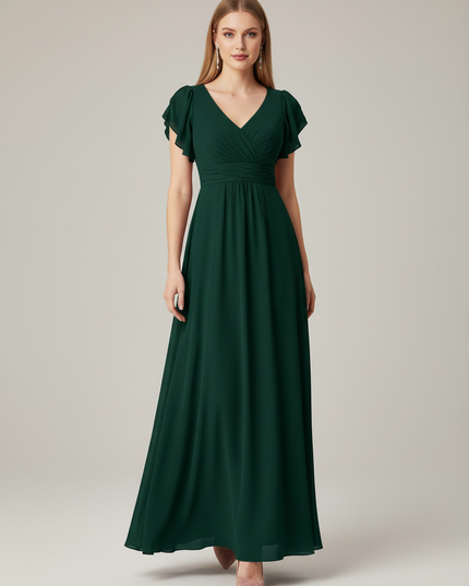 Jugendweihe Kleid Lang Glitzer Dunkelgruen | Chiffon - Ansicht 1