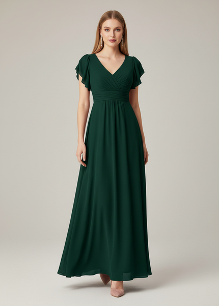 Jugendweihe Kleid Lang Glitzer Dunkelgruen | Chiffon - Ansicht 1