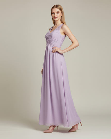 Jugendweihe Kleid Lavendel Blumen Spitze Kinder | Lang - Ansicht 3