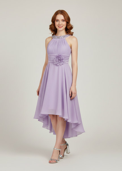 Jugendweihe Kleid Lavendel Hi-Low Chiffon | Festlich - Ansicht 1