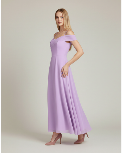 Jugendweihe Kleid Lavendel Off-Shoulder Lang - Ansicht 3