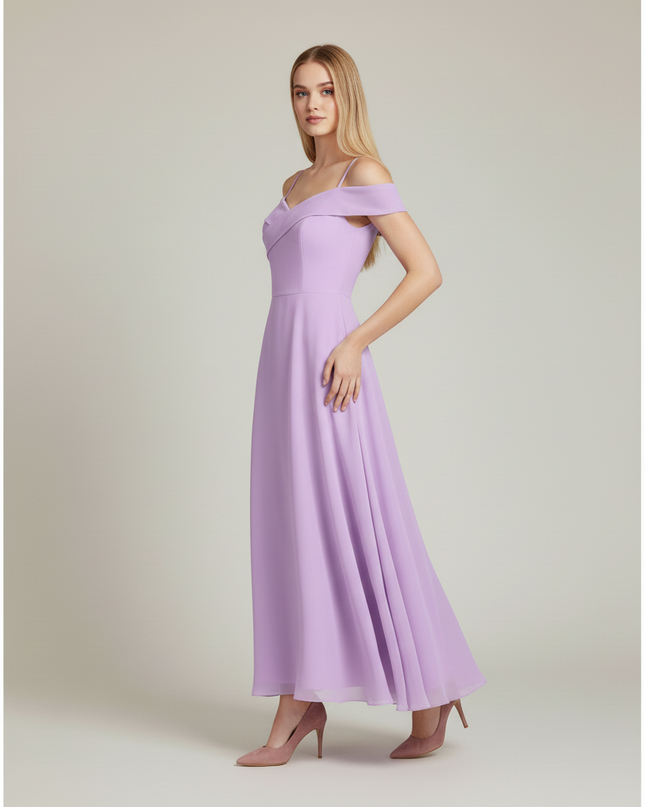 Jugendweihe Kleid Lavendel Off-Shoulder Lang - Ansicht 3