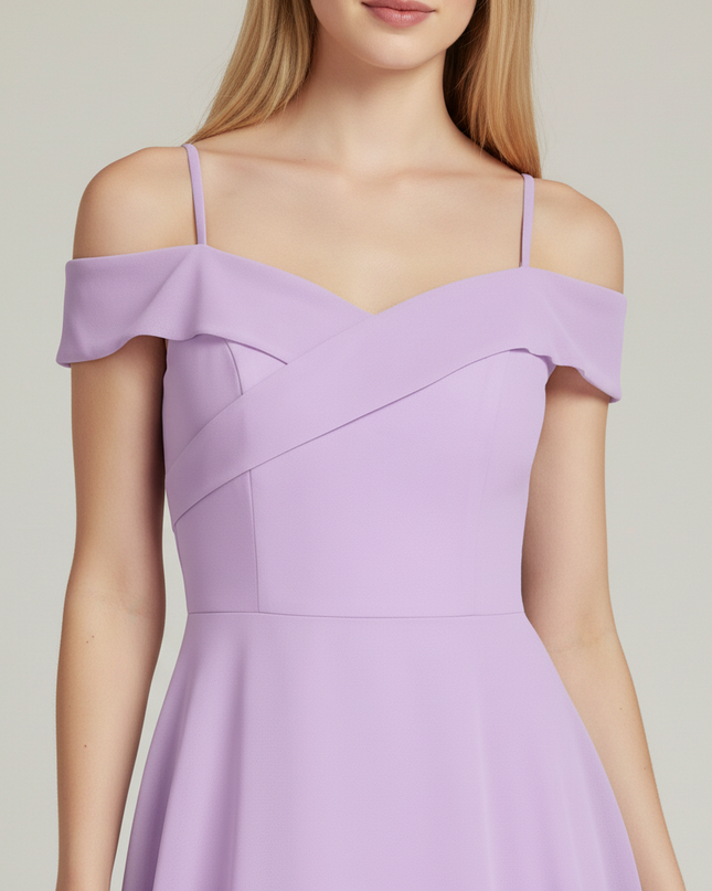 Jugendweihe Kleid Lavendel Off-Shoulder Lang - Ansicht 4