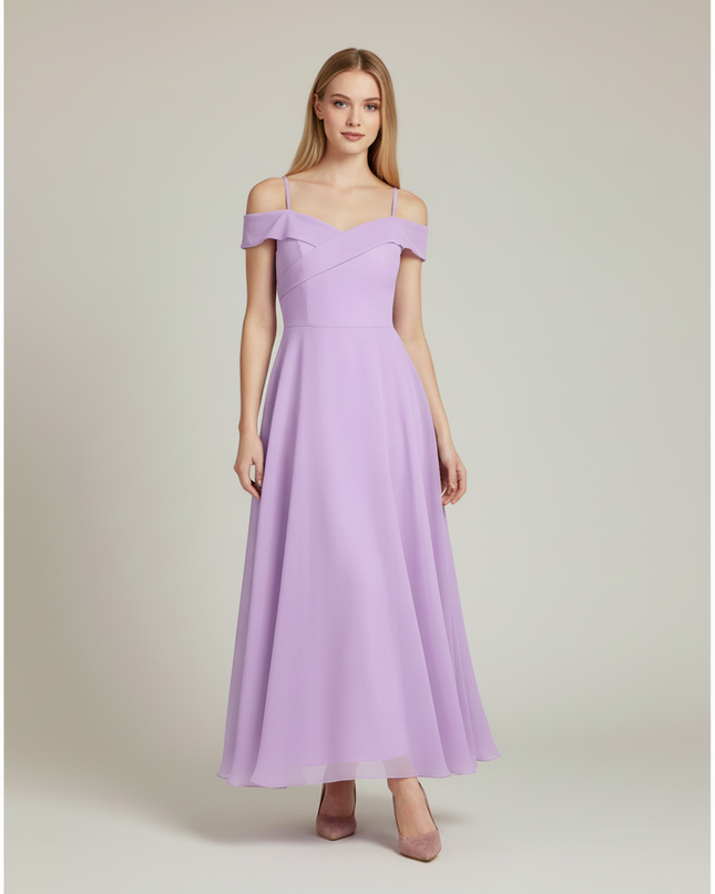 Jugendweihe Kleid Lavendel Off-Shoulder Lang - Ansicht 5