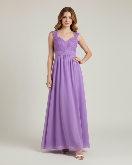 Jugendweihe Kleid Lavendel Spitze Chiffon Lang - Ansicht 1