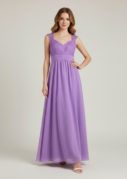 Jugendweihe Kleid Lavendel Spitze Chiffon Lang - Ansicht 1