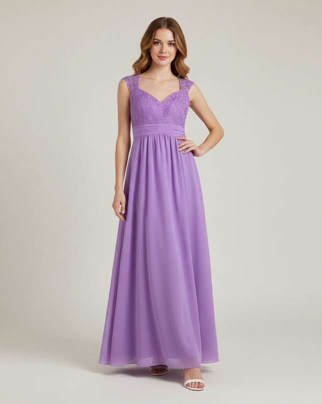 Jugendweihe Kleid Lavendel Spitze Chiffon Lang - Ansicht 1
