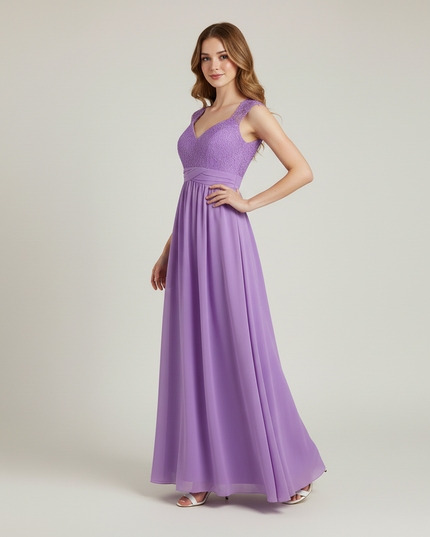 Jugendweihe Kleid Lavendel Spitze Chiffon Lang - Ansicht 3