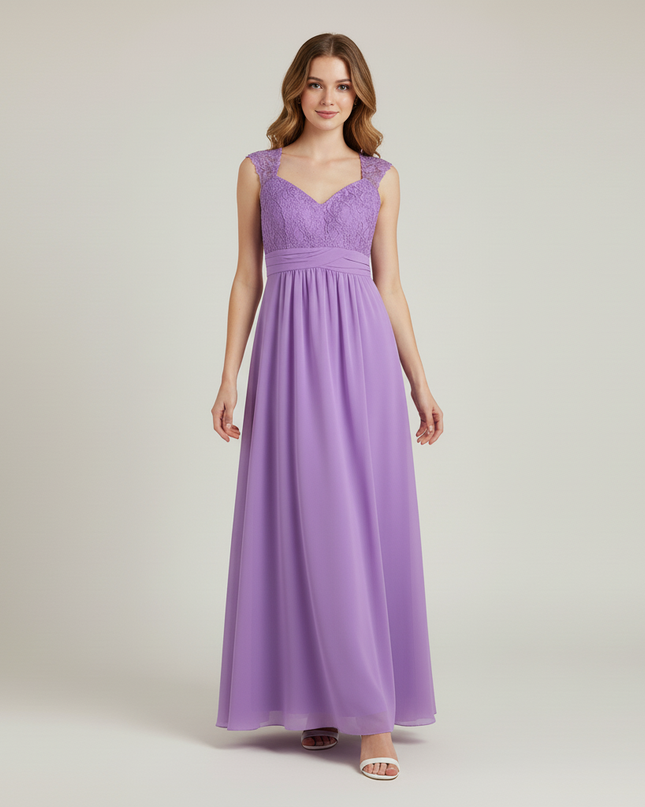 Jugendweihe Kleid Lavendel Spitze Chiffon Lang - Ansicht 5