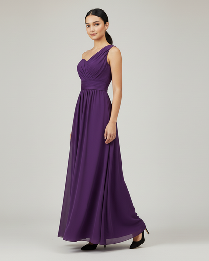 Jugendweihe Kleid Lila Chiffon Einschultrig | Festlich - Ansicht 3