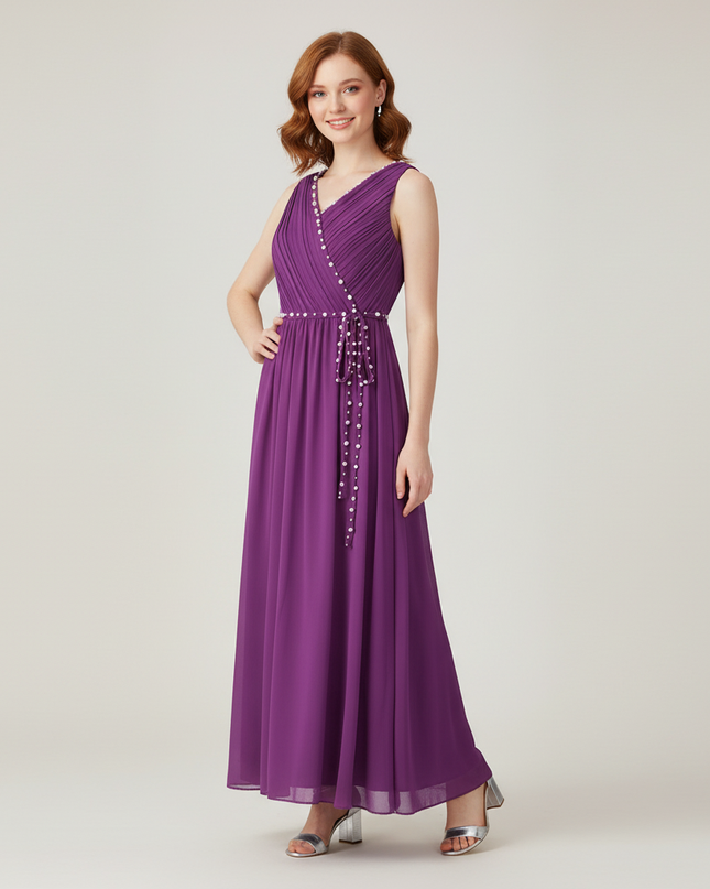 Jugendweihe Kleid Lila Chiffon Lang Festlich - Ansicht 1