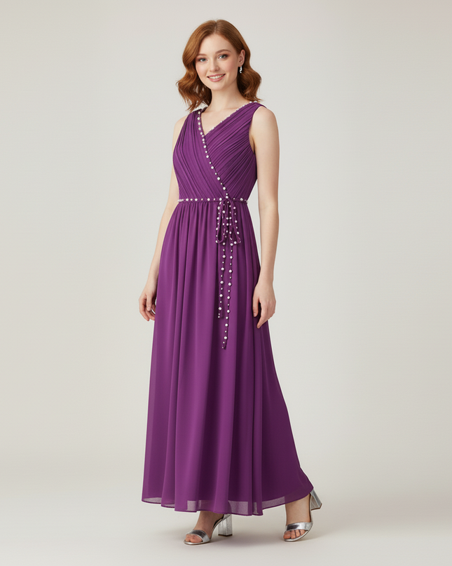 Jugendweihe Kleid Lila Chiffon Lang Festlich - Ansicht 5