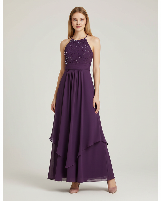 Jugendweihe Kleid Lila Floral Lang Stickerei - Ansicht 1