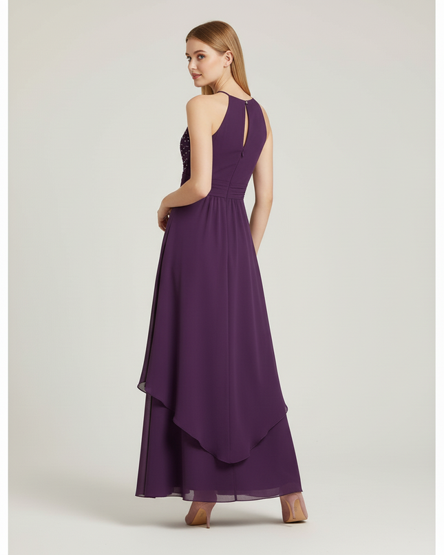 Jugendweihe Kleid Lila Floral Lang Stickerei - Ansicht 2