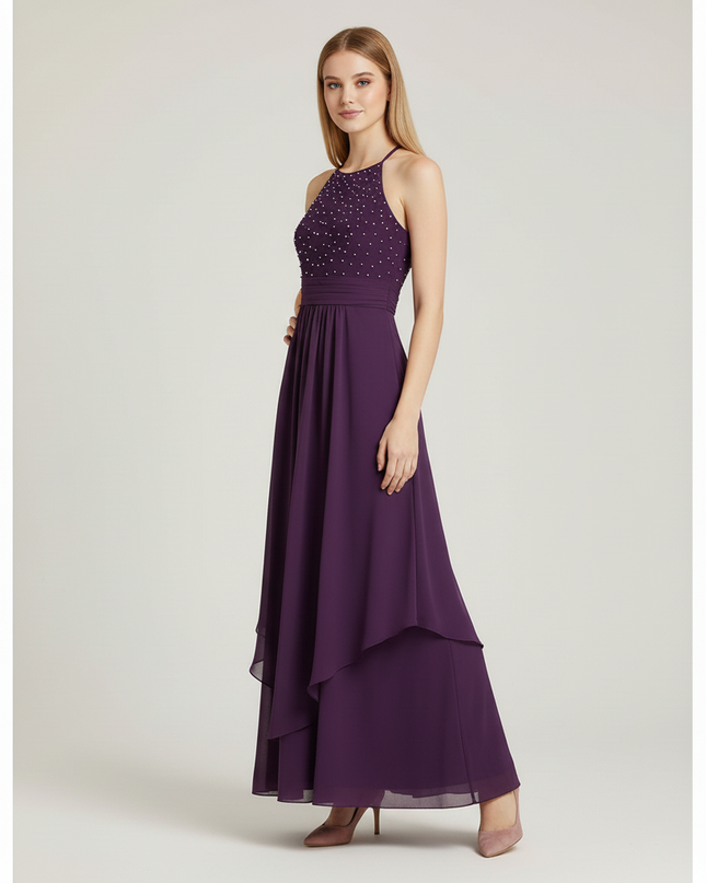 Jugendweihe Kleid Lila Floral Lang Stickerei - Ansicht 3