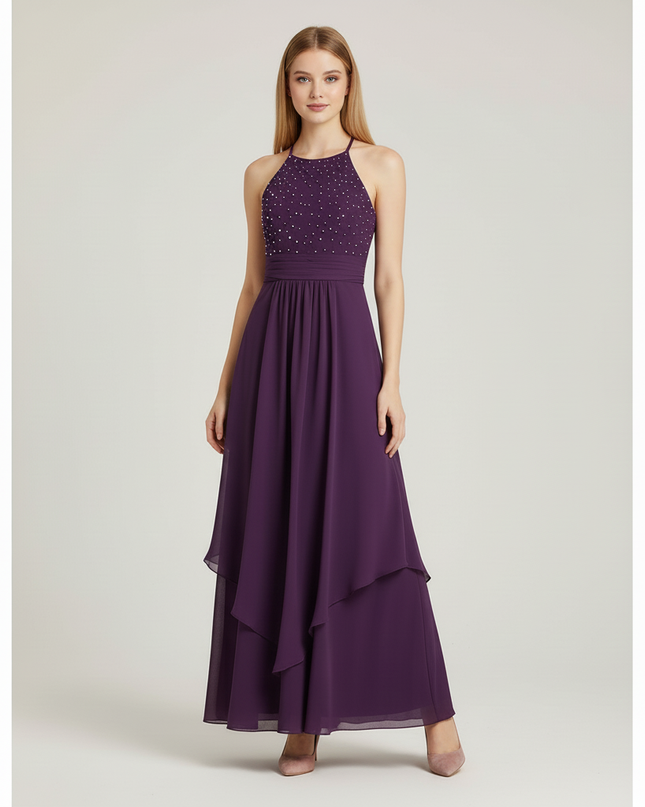 Jugendweihe Kleid Lila Floral Lang Stickerei - Ansicht 5