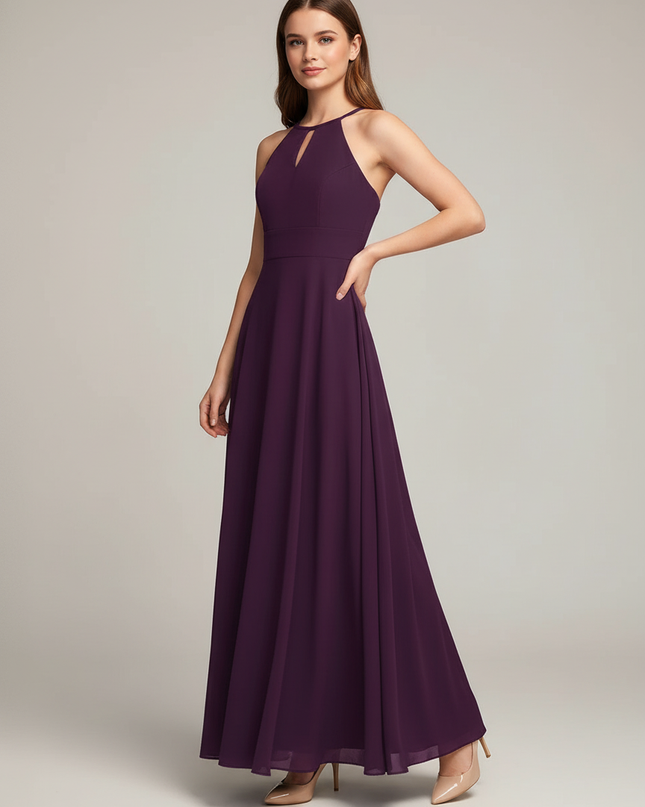 Jugendweihe Kleid Lila Halter A-Linie Chiffon Kinder - Ansicht 1