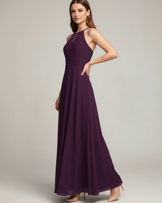 Jugendweihe Kleid Lila Halter A-Linie Chiffon Kinder - Ansicht 3