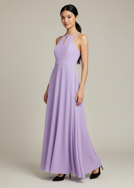 Jugendweihe Kleid Lila Halter Chiffon Bodenlang - Ansicht 1