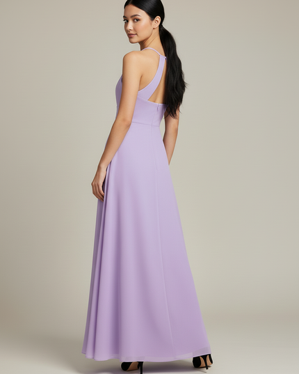 Jugendweihe Kleid Lila Halter Chiffon Bodenlang - Ansicht 2