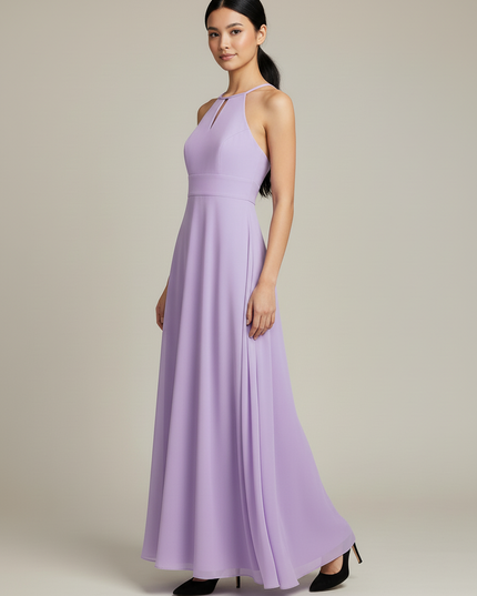 Jugendweihe Kleid Lila Halter Chiffon Bodenlang - Ansicht 3