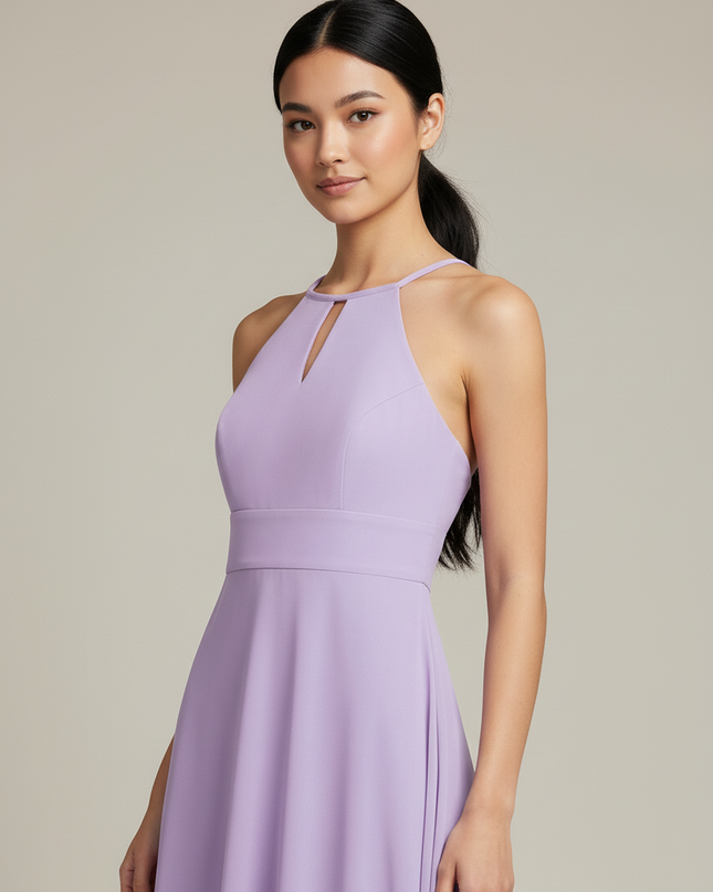 Jugendweihe Kleid Lila Halter Chiffon Bodenlang - Ansicht 4