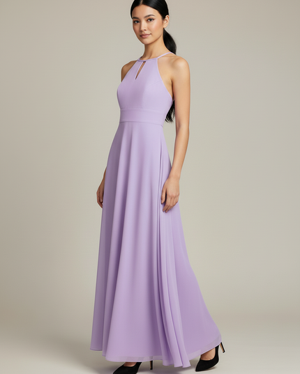 Jugendweihe Kleid Lila Halter Chiffon Bodenlang - Ansicht 5