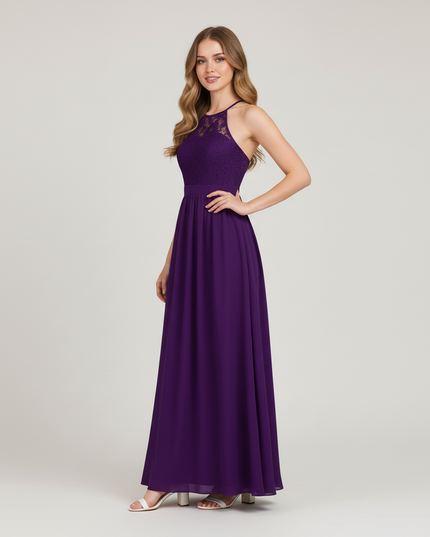 Jugendweihe Kleid Lila Halter Spitze Festlich | Lang - Ansicht 3