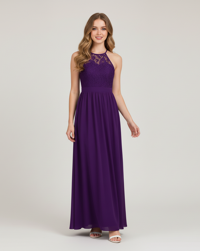 Jugendweihe Kleid Lila Halter Spitze Festlich | Lang - Ansicht 5