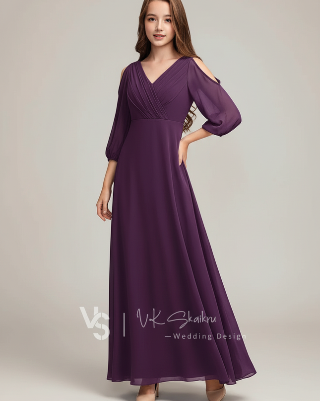 Jugendweihe Kleid Lila Kinder A-Linie Chiffon - Ansicht 1