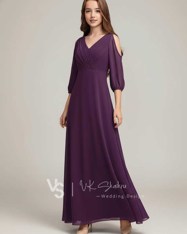 Jugendweihe Kleid Lila Kinder A-Linie Chiffon - Ansicht 5