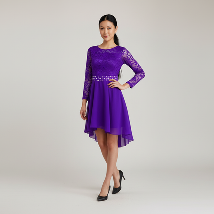 Lila Jugendweihe Kleid Mesh Volumen - Ansicht 1