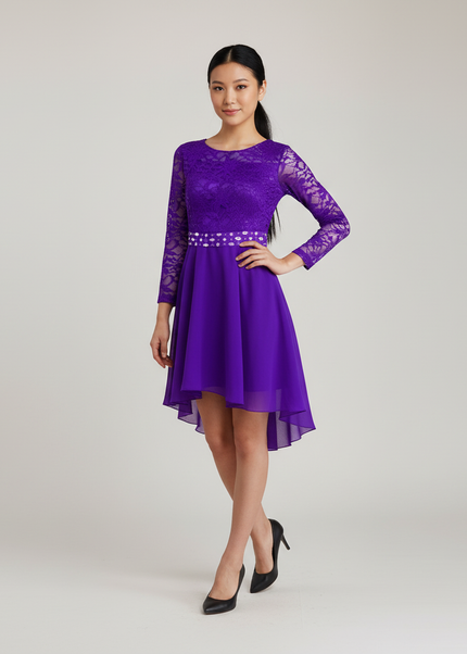 Lila Jugendweihe Kleid Mesh Volumen - Ansicht 1