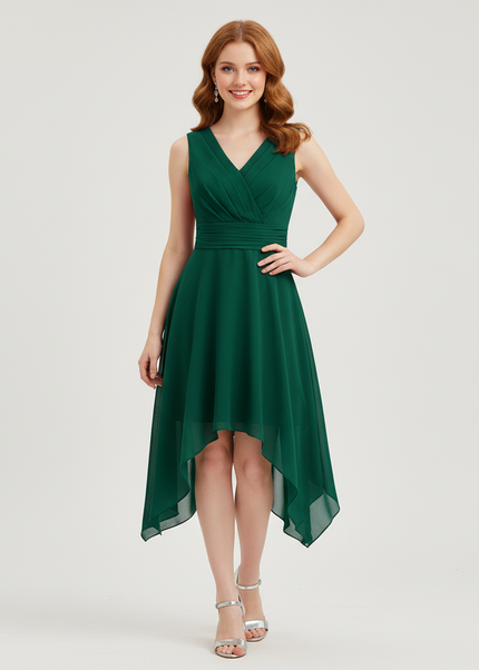 Jugendweihe Kleid Mintgruen Asymmetrisch Chiffon | Kinder - Ansicht 1