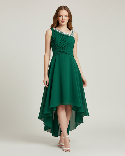 Jugendweihe Kleid Mintgruen Einschulter | Chiffon Kinder - Ansicht 1